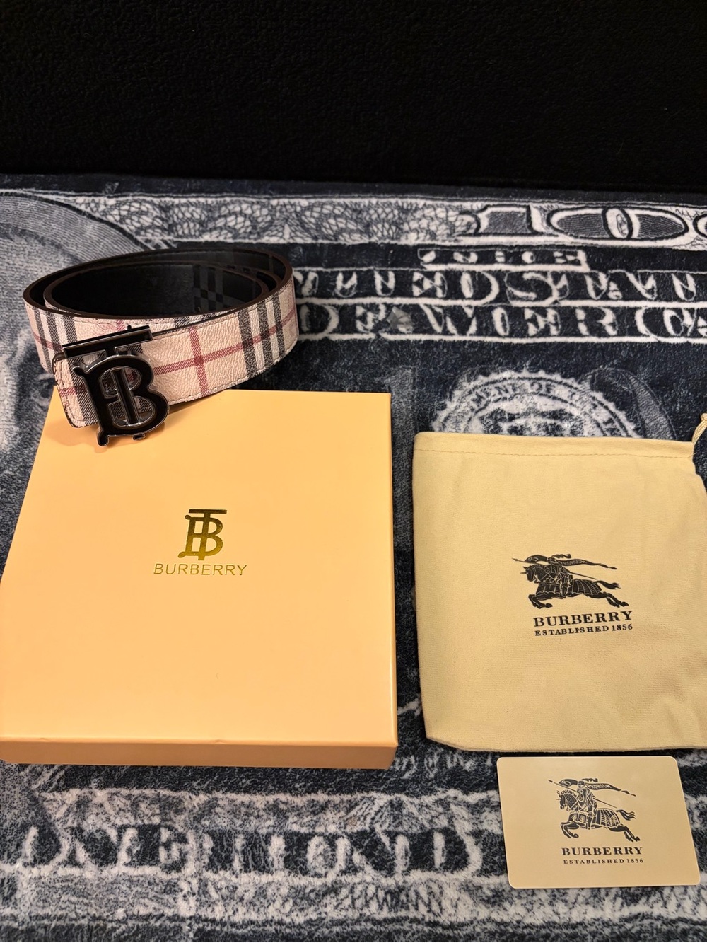 Burberry Men’s Vintage Check Belt with Black TB Buckle